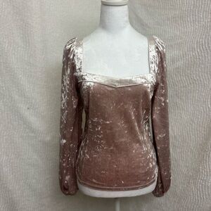 Anthropologie Velvet Top Pink Size Medium Long Sleeve Peasant Long Sleeve